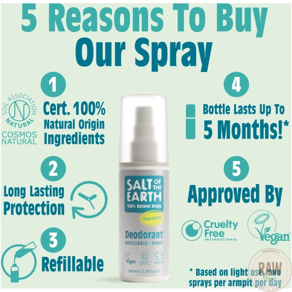 Salt of the Earth Tuoksuton spray deodorant 100 ml – kuva 2