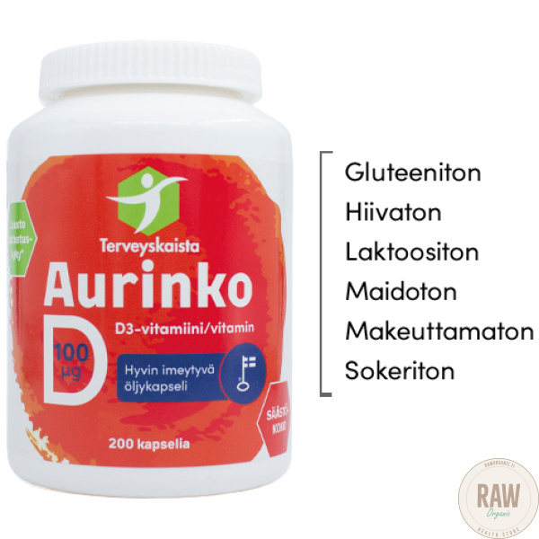 Terveyskaista Aurinko D 100ug 200kaps. – kuva 2