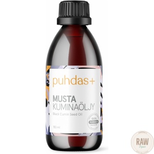 Puhdas+ Mustakuminaöljy 150ml raworganic.fi