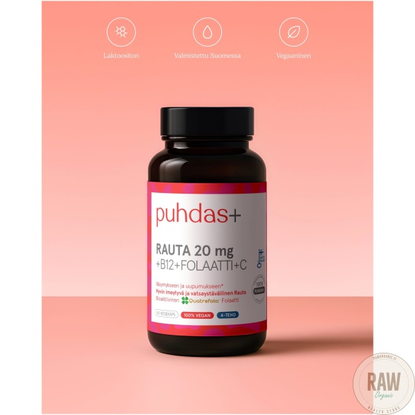Puhdas+ Rauta 20 mg B12+folaatti 60 kaps. – kuva 2