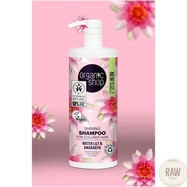 Organic Shop Shining Shampoo For Colored Hair Water Lily & Amaranth 1000 ml SÄÄSTÖKOKO – kuva 2