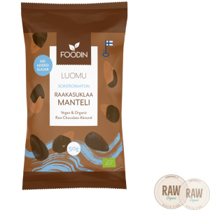 Foodin Raakasuklaamanteli, sokeroimaton, luomu, 50g
