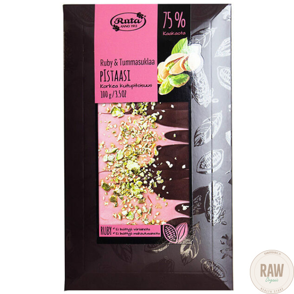 PISTAASI RUBYTUMMASUKLAALEVY 100 G, RUTA Raw Organic