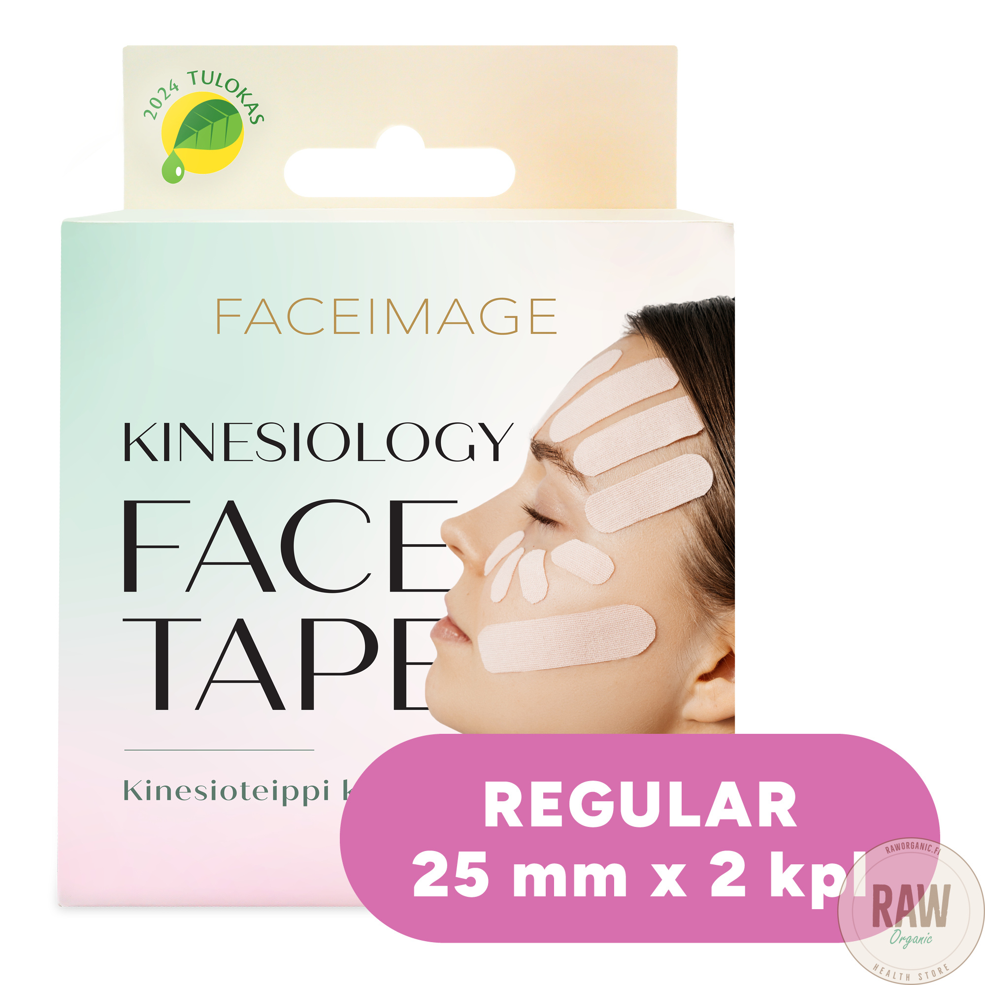 Faceimage Kinesioteippi Kasvoille – Normaalille ja rasvoittuvalle iholle (25 mm – 2 rullaa)