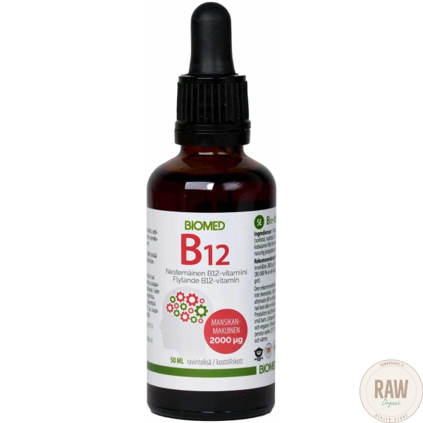 B12mansikka-e1639648191494 Biomed B12-vitamiinitipat 50ml – kuva 2