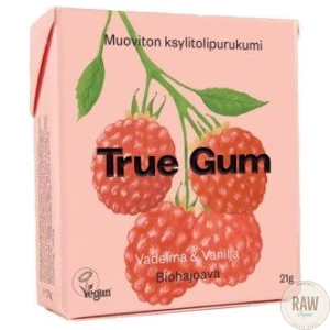 True_Gum_Vadelma_Vanilja_muoviton_ksylitolipurukumi_21g