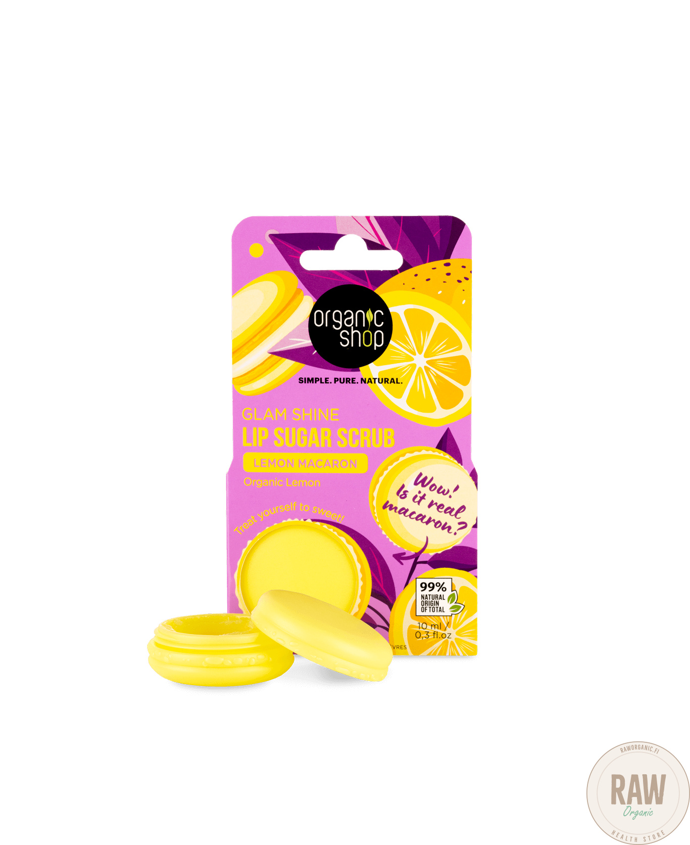 Organic Shop Glam Shine Lip Sugar Scrub Lemon Macaron, 10ml