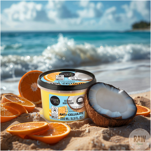 Organic shop COCONUT & ORANGE ANTI-CELLULITE SEA SALT BODY SCRUB 250ml – kuva 2