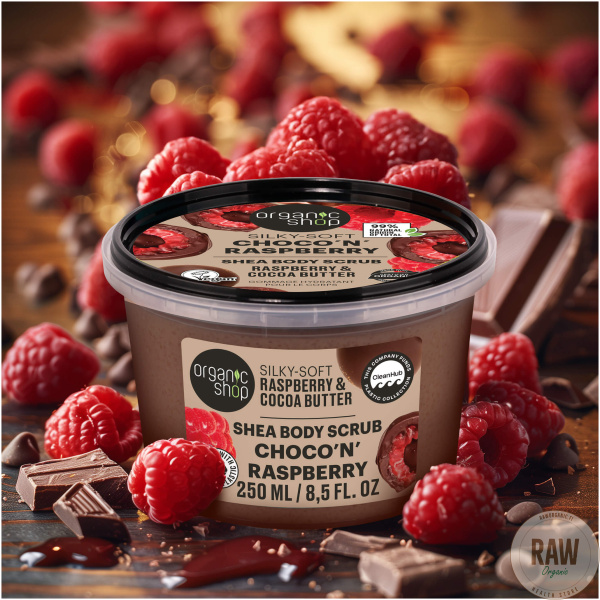 Organic Shop Silky-Soft Choco’n’Raspberry Shea Body Scrub, 250ml – kuva 3