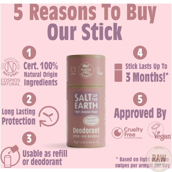 Salt Of The Earth Lavender & Vanilla Stick Deodorantti, 75g – kuva 2