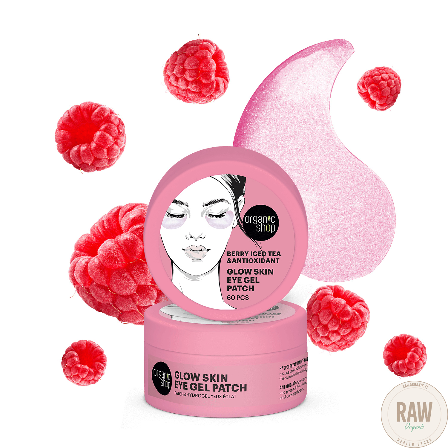 Organic Shop Glow Skin Eye Gel Patch Berry Iced Tea & Antioxidant 60 kpl