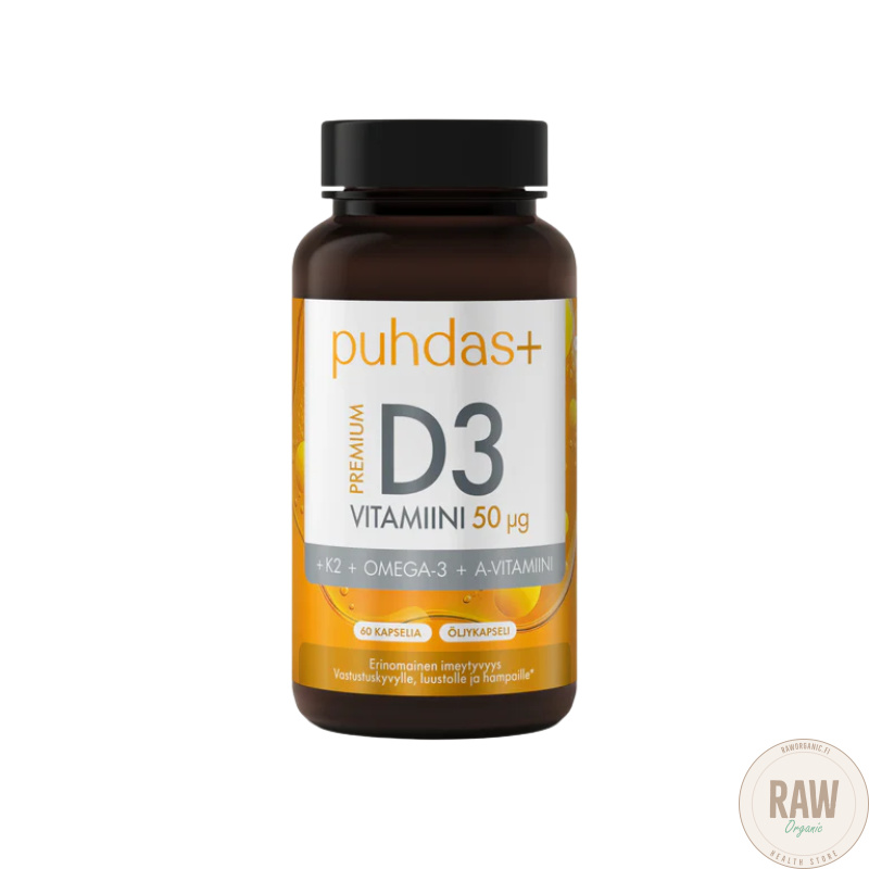 PUHDAS_d3-omega-k2-a-vitamiini_724dac72-198c-41df-82bd-0f1e30b1a96f Puhdas+ D-vitamiini 50 μg +K2 + Omega-3 + A-vitamiini 120 kaps.