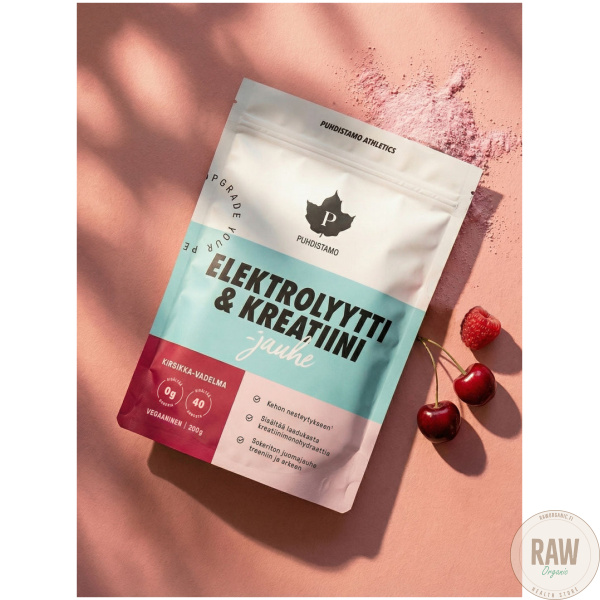 Puhdistamo Elektrolyytti & kreatiini – jauhe Kirsikka-Vadelma 200 g – kuva 2