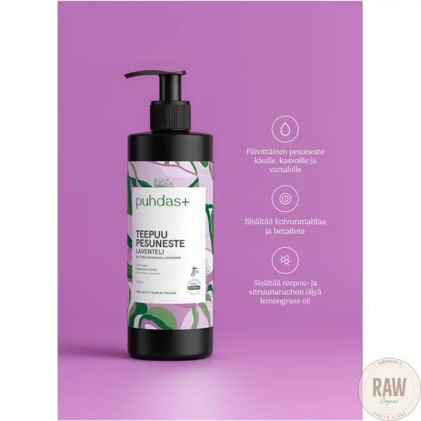 Puhdas+ Tea Tree Skinwash Laventeli 250ml – kuva 2