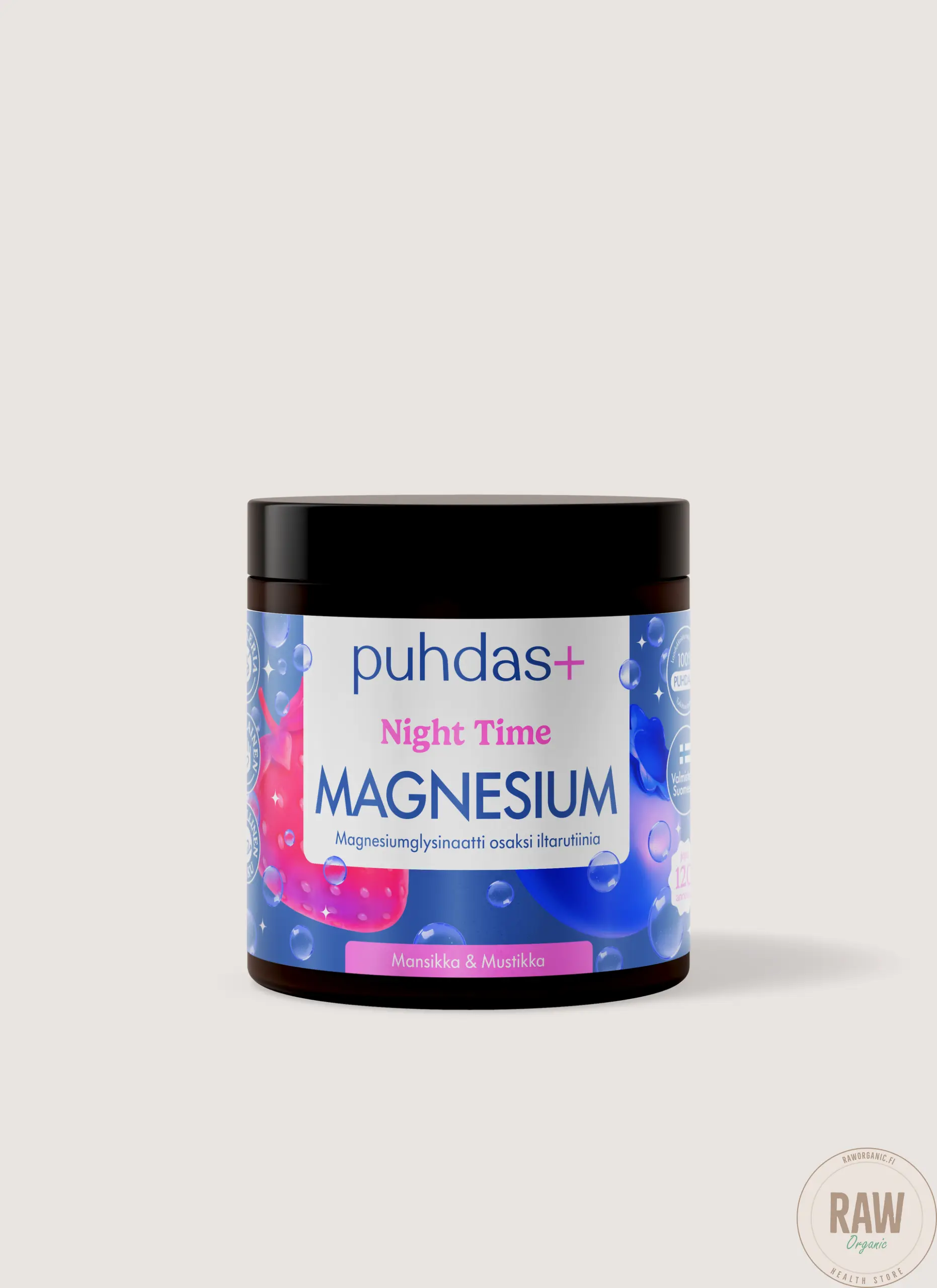 Puhdas+ Night Time Magnesium mansikka&mustikka 80g